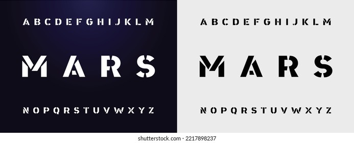 MARS Sports minimal tech font letter set. Luxury vector typeface for company. Modern gaming fonts logo design.