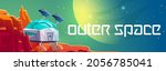 Mars surface with colony building. Outer space poster with martian base. Vector banner with cartoon futuristic illustration with space station on alien red planet