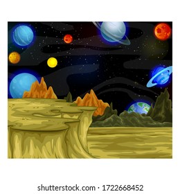 Mars Surface With Outer Space Background