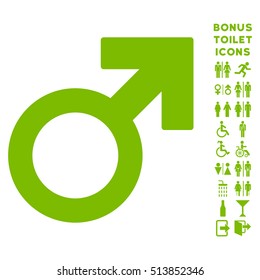 Mars Symbol icon and bonus man and lady WC symbols. Vector illustration style is flat iconic symbols, eco green color, white background.