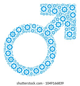 Mars Symbol mosaic of gears. Vector tooth gear parts are grouped into mars symbol illustration.