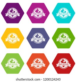 Mars travel icons 9 set coloful isolated on white for web