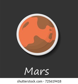 Mars. Vector illustration on a dark background. Bulk sticker of the planet. Realistic sticker 3d. 