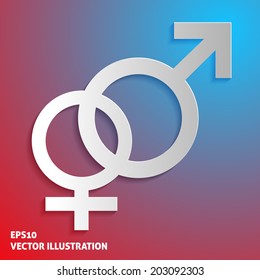 Mars and venus icon on blue and red background. Vector illustration