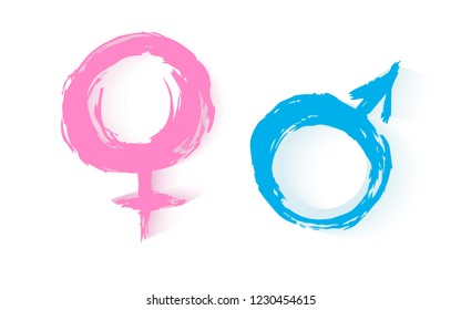 Mars and Venus icons on white.  Grunge hand drawn vector illustration of genderqueer symbol 