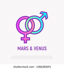 Mars and venus signs are connected. Thin line icon. Modern vector illustration.