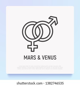 Mars and venus signs are connected. Thin line icon. Modern vector illustration.