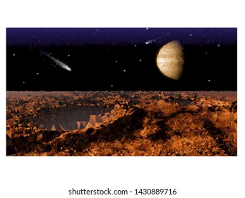 Mars view from planet. Low poly art.