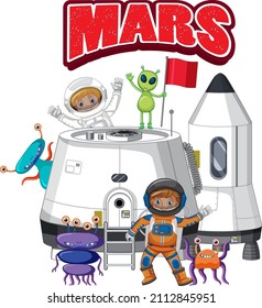 Diseño del logo de la palabra Mars con ilustración astronauta