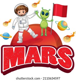Mars word logo design with Mars planet illustration