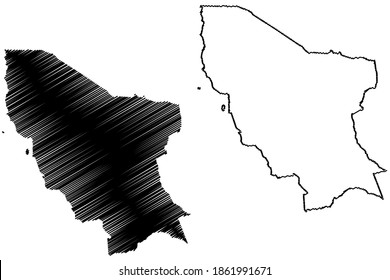 Mapa de ilustraciones vectoriales del Condado de Marsabit (República de Kenia, Provincia Oriental), esbozo de dibujo mapa del distrito de Marsabit