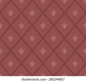 Marsala Farbe Fleur De Lis klassische Tapete. Vektornahtloser Hintergrund.