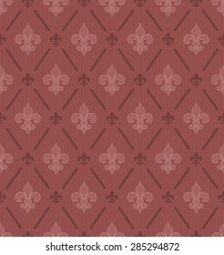 Marsala color Fleur De Lis classical wallpaper. Vector seamless background.