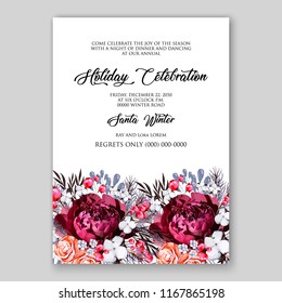 Marsala dark red peony wedding invitation vector floral background