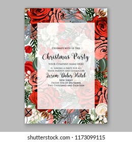 Marsala dark red peony wedding invitation vector floral background Christmas Partty invitation