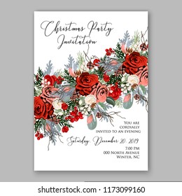 Marsala dark red peony wedding invitation vector floral background Christmas Partty invitation