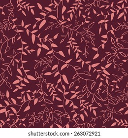 Marsala floral seamless pattern with leaves. Vector illustration for your fashion design. Easy to use and change color. Seamless endless bright spring and summer plant pattern. Red colors.