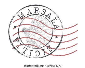 Marsala, Free municipal consortium of Trapani, Italy Stamp Map Postal. Silhouette Seal Roads and Streets. Passport Round Design. Vector Icon. Design Retro Travel National Symbol.