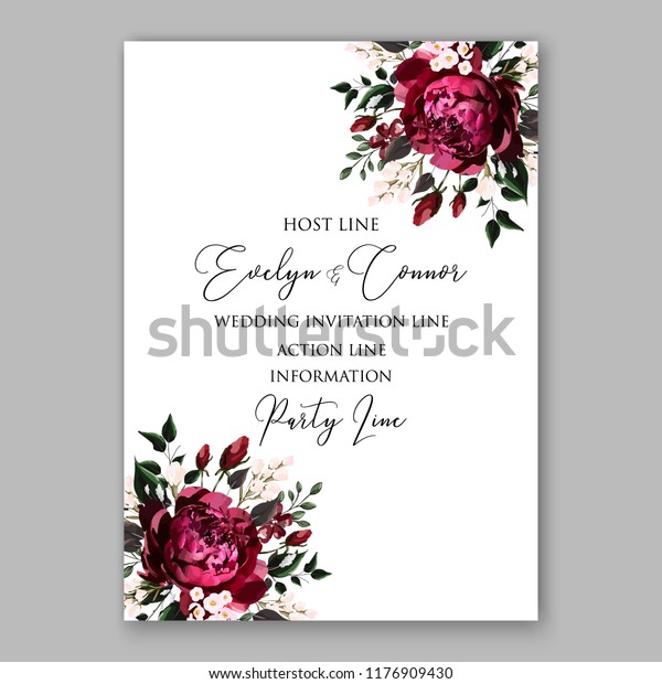 Marsala Peony Rose Hochzeitskarte Vorlage Peony Stock Vektorgrafik Lizenzfrei