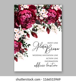 Marsala peony wedding invitation