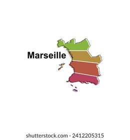 Mapa de la ciudad de Marsella Vector ilustración aislada de administración simplificada, mapa de la plantilla de diseño de Francia País