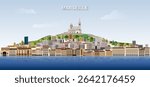 Marseille city skyline on gradient beautiful day sky background. Vector illustration