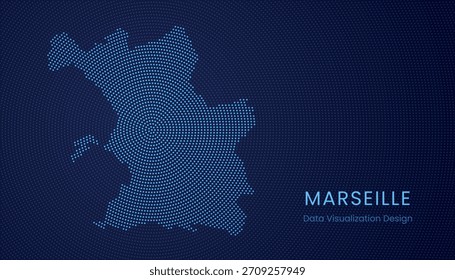 Marseille city stylized dotted map in modern circular data tech visualization concept.