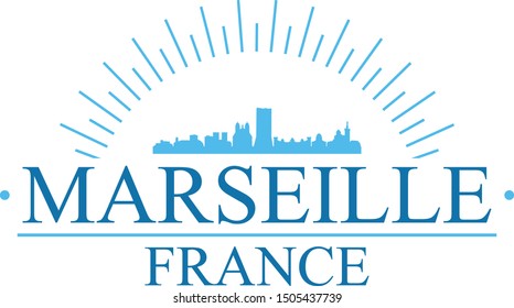Marseille France City. Banner Design. City Skyline. Silhouette Vector. Famous Monuments.