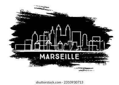 Marseille France City Skyline Silhouette. Hand Drawn Sketch. Business Travel and Tourism Concept with Modern Architecture. Vector Illustration. Marseille Cityscape with Landmarks.