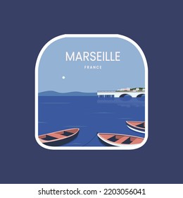 marseille france emblem patch. flat cartoon vector illustration with colored style.