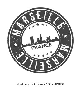 Marseille France Europe Stamp Logo Icon Symbol Design Skyline City.