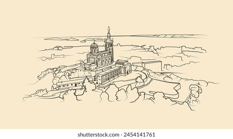 Marseille, France illustrated as a vector line art graphic