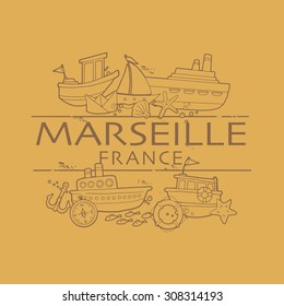 Marseille, France port city symbol, vector illustration