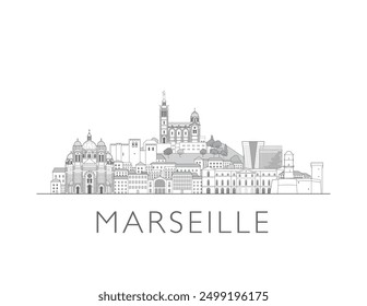 Ilustración vectorial de estilo de arte de línea de paisaje urbano de Marsella