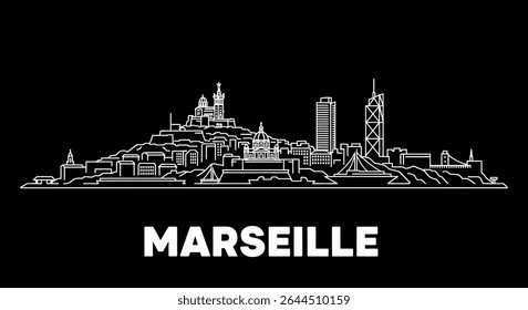 Marseille Skyline Cityscape vector outline.