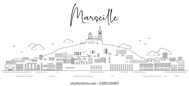 Marseille skyline line art vector illustration