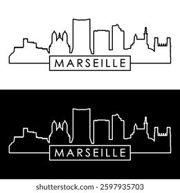Marseille skyline. Linear style. Single line. Editable vector file.