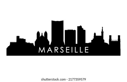 Silhouette de perfil de Marsella. Diseño de la ciudad de Marsella Negra aislado de fondo blanco. 