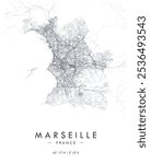 Marseille vector map. Detailed map of Marseille in France. Best free vector illustration. Tourist decorative street map.