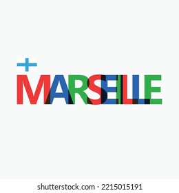 Marseille vector RGB overlapping letters typography with flag. French city logotype decoration.