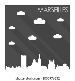 Marseilles France Skyline City Flat Silhouette Design Background