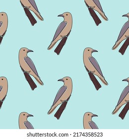 Marsh Wren bird seamless pattern. Marsh Wren seamless pattern in blue background. Vector illustration.