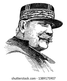 Marshal Joffre, 1852-1931, he was a French general and commander-in-chief of French forces, vintage line drawing or engraving illustration