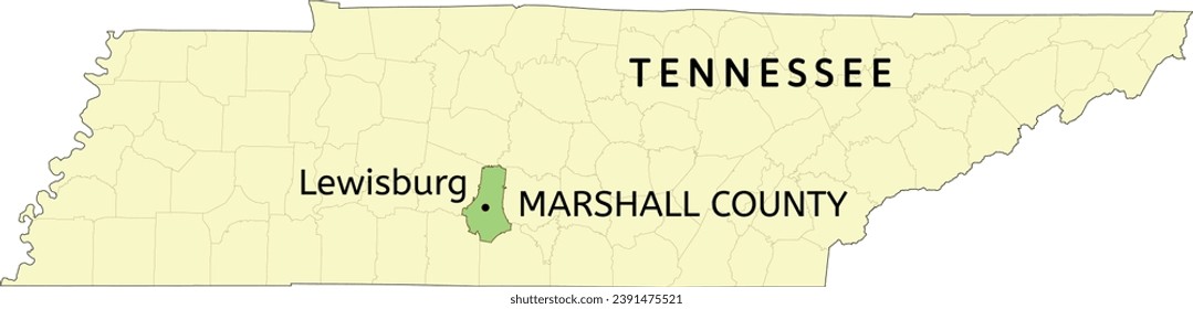 Marshall County and city of Lewisburg location on Tennessee state map