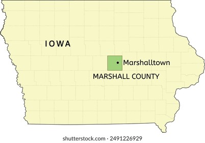 Marshall County and city of Marshalltown location on Iowa state map