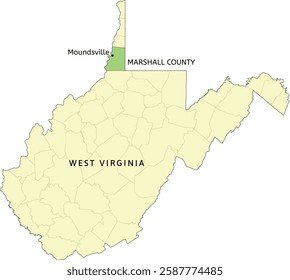 Marshall County and city of Moundsville location on West Virginia state map