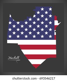 Marshall county map of Alabama USA with American national flag illustration