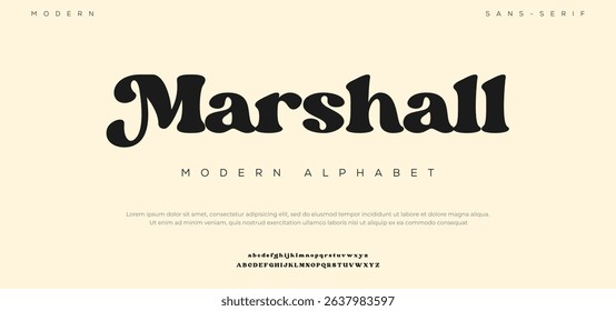 Marshall creative font. Modern abstract digital tech font. Logo creative font, type, technology, movie, digital, music, movie. Fonts and illustration in vector format.