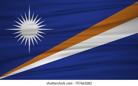 Marshall flag vector. Vector flag of Marshall blowig in the wind. Marshall Islands flag background with cloth texture. EPS 10.