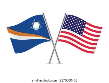 The Marshall Islands and America crossed flags. Marshallese and American flags on white background. Vector icon set. Vector illustration.